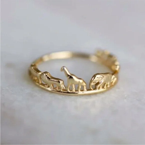 "Paradise" African Safari Animal Giraffe Elephant Zebra Silver Dainty Gift Ring - Picture 2 of 7